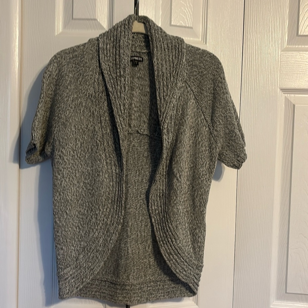 Express mid sweater shawl collar cardigan short sleeves in gray size small
